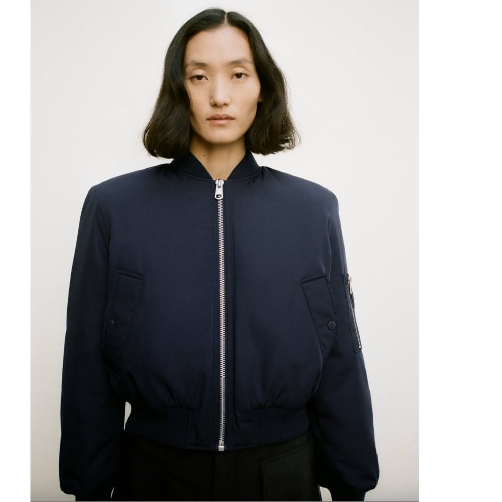 BLOGGER'S FAVE! Zara Short Bomber Jacket Navy Blue NWT - Picture 6 of 10